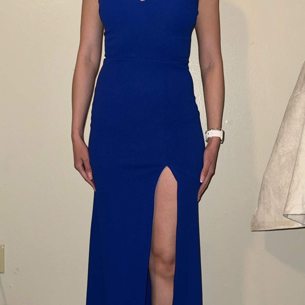 JCPenney Blue V-Neck Slit Maxi Gown
